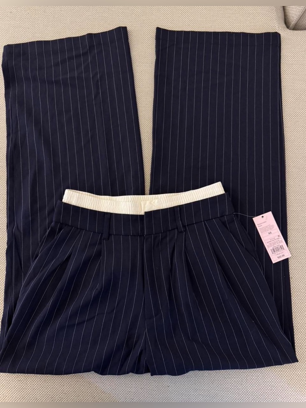 Navy Pinstripe Straight-Leg Trousers Boxer